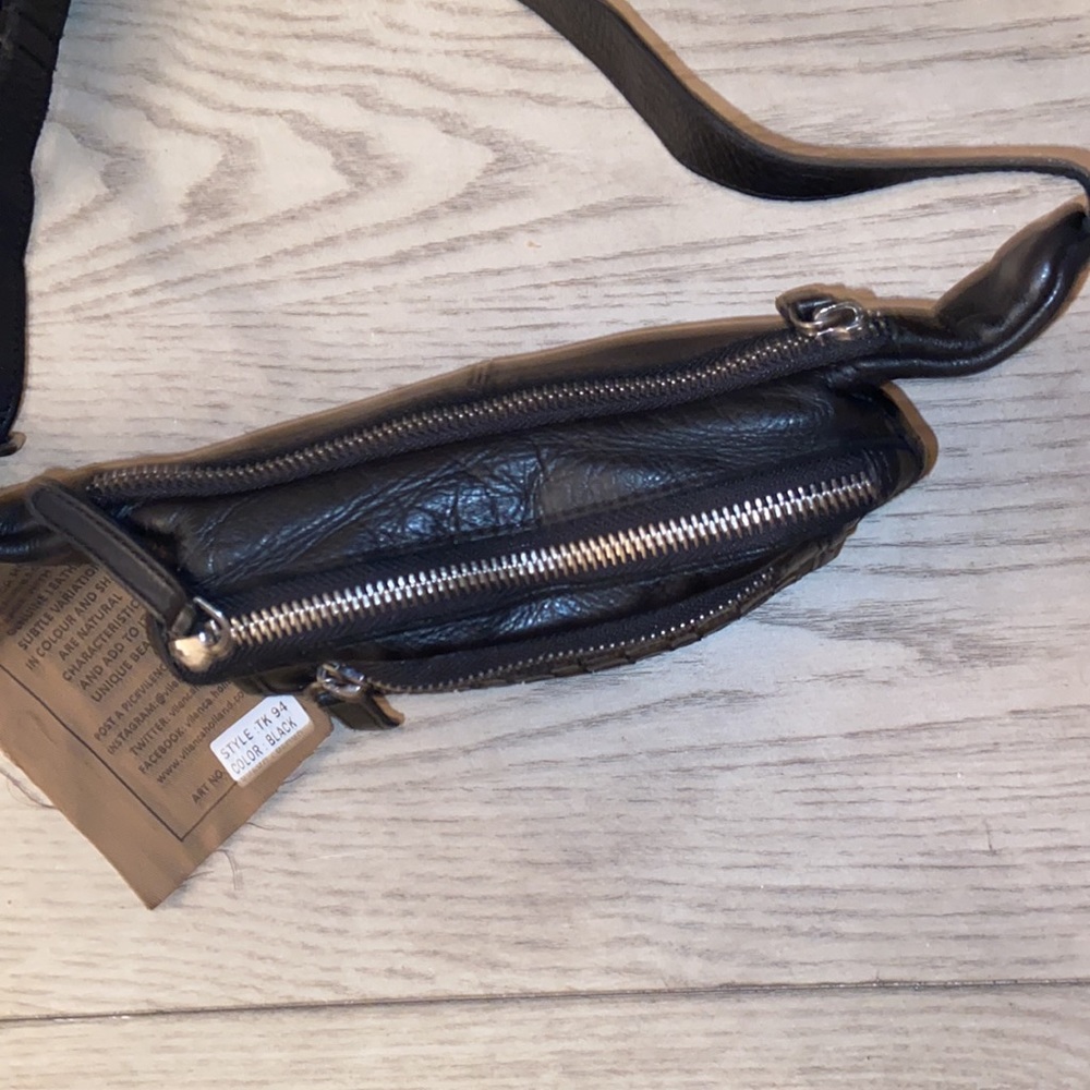 Vilenca Holland Woven Genuine Leather Black Fanny Pack Sling Belt Bag - Picture 3 of 5